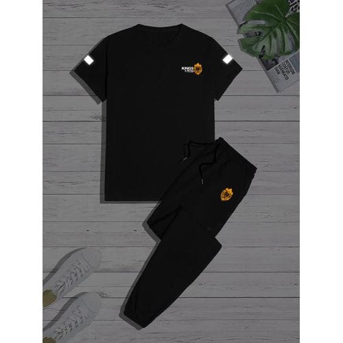 Kingskartel Kings-Kartel Stylish Round Neck T-Shirt & Joggers Pant (Black)