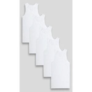5pcs Pure Cotton Girls White Singlet - Size 5L