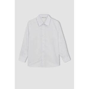 Defacto Boy Casual Regular Fit Polo Neck Woven Long Sleeve Shirt - White