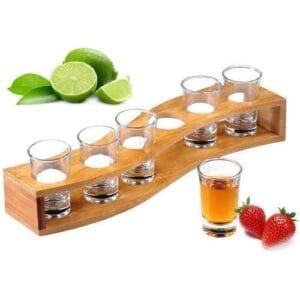 6 Hole Bamboo Tequila Shot Glass Rack Holder Without Glass
