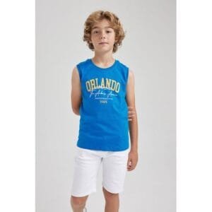 Defacto Boy Casual Regular Fit Crew Neck Knitted Athlete - Blue