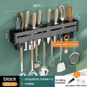 Kitchen Wall Mounted Storage Shelf, Drain Rack - Black