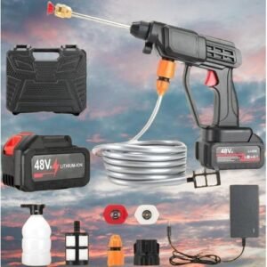 Multifunction Powerful Pressure Washer With 48V, Rechargeable Battery, Cordless High Pressure Washer Gun Multi Cleaning Works Like Car & Bike Washing, Gardening & Home Cleaning Works Such  Floor, Tiles,window Glass & Nets And Fence Cleaning
