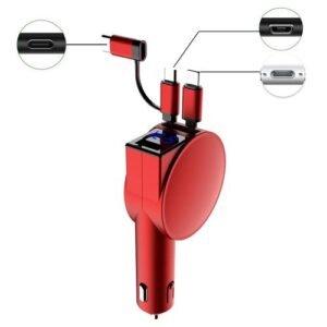 3 In 1 60W Fast Charging Dual Cable Retractable Car Charger