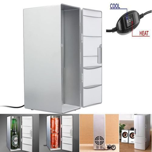 USB Portable Mini Cooling And Heating Fridge Silver Refrigerator Frig