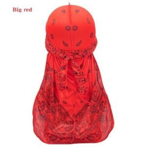 Satin Men Stretchy Cap Hip Hop Du Doo Rag Durag S Turban Bandana Headwear Solid Color Long Hat Tie Down Tail Hair Accessories Red