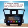Toyota 10.2'' Car Android GPS Navigation Stereo For Toyota Highlander 2008 - 2012 With Camera