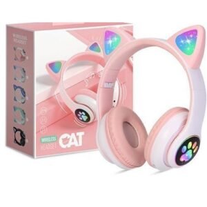 Cute Cat Headphones Bluetooth Girls Kids Glowing Wireless Earphones With Built-in Mic, For Samsung Android MP3 Player