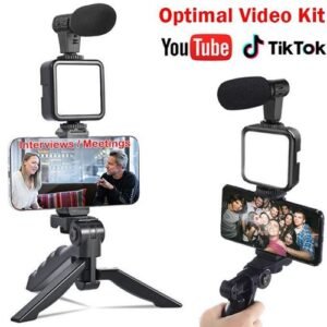 Selfie Stick Vlog Kit With LED Light Microphone Holder
