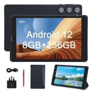 C Idea 8 Inch Android 12 Tablet Sim 256GB ROM+256GB Expandable 800*1280 IPS Screen With Protect Case, Keyboard CM835(Black)