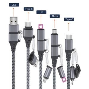 5-in-1 USB Cable Fast Charging  For Apple/Android/Type-C