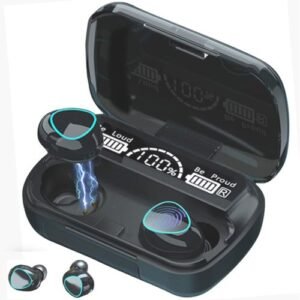 M10 TWS Bluetooth 5.1 with 2000Mah Charging Case, Wireless Earbuds Stereo,Sports Waterproof with Microphone and Touch Control- Black