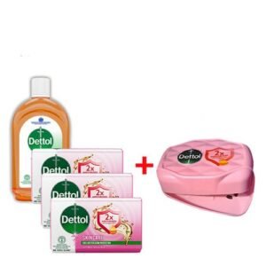 Dettol Skincare 110g (Pack Of 3) And Antiseptic Liquid 250ml Plus Free Branded Soap Case.