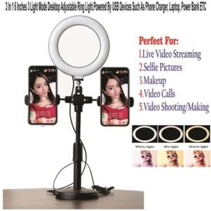 3 In 1 6 Inches 3 Light Mode Desktop Adjustable Ring Light.