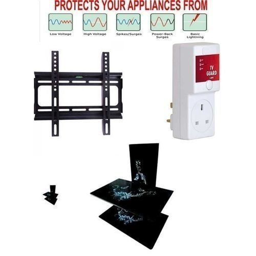 Double Layer Wall Shelf Glass, +13Amp TV Guard/ Fan, DVD Protector + -32 Inches TV Hanger