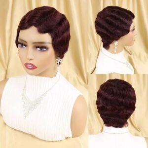 Hair Wig Short Finger Wave For Ladies - Burgundy