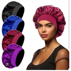 4 Ladies Satin Bonnet Sleep Cap + Elastic Band-Bath Wrap