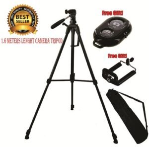1.6M(5.24Ft) Top Quality Aluminum SLR DSLR Camera Lightweight Tripod With Bag,1 Free Phone Holder & 1 Blutooth Shutter/Camera Tripod.