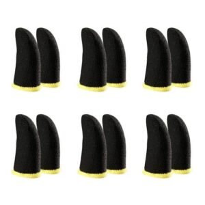 18-Pin Carbon Fiber Finger Sleeves for PUBG Mobile Games Contact Screen Finger Sleeves Black & Yellow12 Pcs
