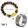 Pixiu Charms Ring Bracelet Set Chinese Feng Shui Amulet Brin