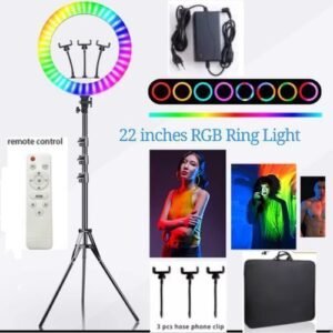 22 Inch RGB Dimmable LED Ring For Vlogging, Selfie, Photography, Video Lights, YouTube, Makeup, Video Studio