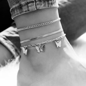 3 In 1 Gold Plated Ankle Leg Chain Set Silver