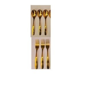 Gold Plated Stainless Steel Spoon & Fork - 6Pcs