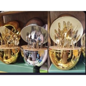 24 Pcs Gold Plated Stainless Steel Spoon & Fork -with RACK