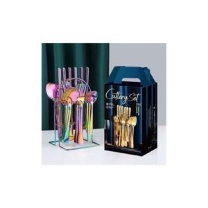 24 Pcs Rainbow Plated Stainless Steel Cutlery Set -with RACK