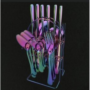 24 Pcs Gold Plated Stainless Steel Spoon & Fork SET & RACK.