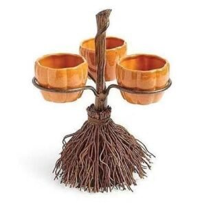 Crossborder Halloween broom pumpkin cup separator fruit plate decoration ornaments resin pumpkin cup broom tray Three cups of pumpkin cups