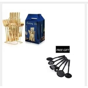 24 Pieces Gold Plated Stainless Steel Cutlery Sets And Free Gift