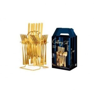 24 Pcs Gold Plated Stainless Steel Spoon & Fork -with RACK.
