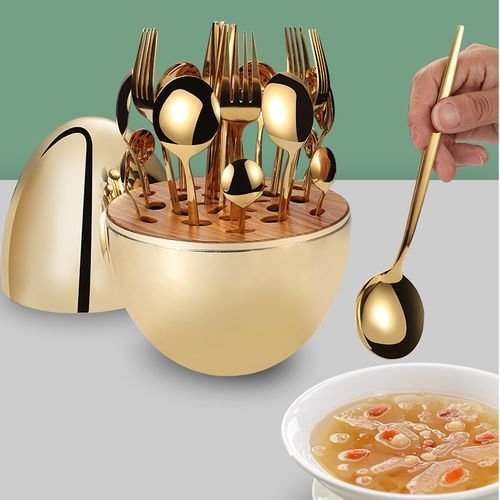 Luxury Egg-Shaped 24pcs Cutlery Set Stainless Crock