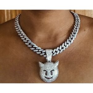 Iced Out Cuban Choker With Baby Clown Pendant Silver