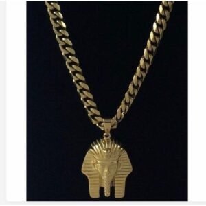 Cuban Chain With Pharaoh Head Pendant Gold