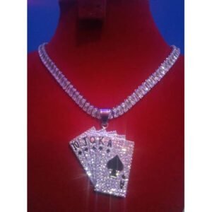 Iced Out Tennis Necklace With Cards Pendant