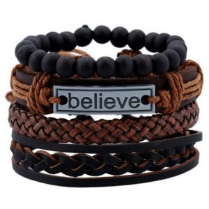 4pcs Classy Leisure Braided Adjustable Leather Bracelet