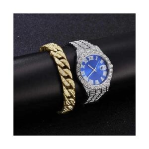 ICED OUT CHAIN WRIST WATCH - CUBAN ICED - CUBAN BUTTERFLY BRACELET
