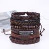 6PCS/SET Multilayer Men Solid PU Leather Braided Bracelet