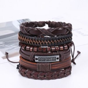 6PCS/SET Multilayer Men Solid PU Leather Braided Bracelet