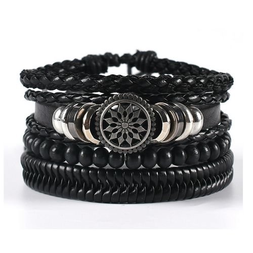 4pcs Luxury Leisure Braided Adjustable Leather Bracelet