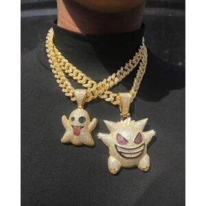 International Top Quaity Studded Iced Out Cuban Link Chokers With Clowns Pendant Gold For Couples