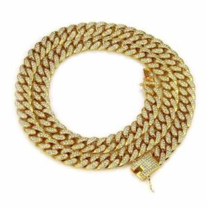 Miami Cuban Link Chain Bling Iced Out Hip Hop Gold Silver Necklace Bracelet Crystal Rhinestone