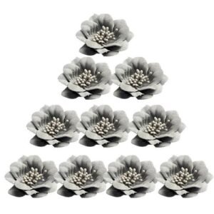 10 Pieces Camellia Flower Heads For Acessories 4.5cm Grey