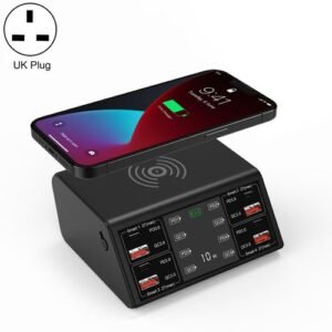 9 In 1 100W 4 PD 3.0 USB-C / Type-C + 4 QC 3.0 USB Ports Wireless Charger, UK Plug(Black)