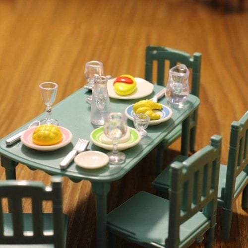 Forest Family Mini Dining Table Furniture Miniture Acessories Breakfast Cup DIY DollHouse Kitchen Model Decoration For Kids