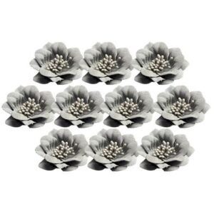 10 Pieces Camellia Flower Heads For DIY Hair Acessories 4.5cm Grey