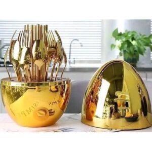 24 Pcs Golden Plated Stainless Steel Spoon & Fork Rack