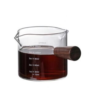 70/75/150ML Double Spout Espresso Coffee S Gl Wooden Handle Milk Jug Heat Resistant Clear Scales Milk Coffee Measuring Cup